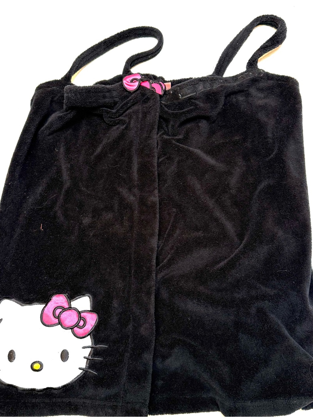 Sanrio Black Plush Wrap Around Towel with Pink Bow Hello Kitty Accent